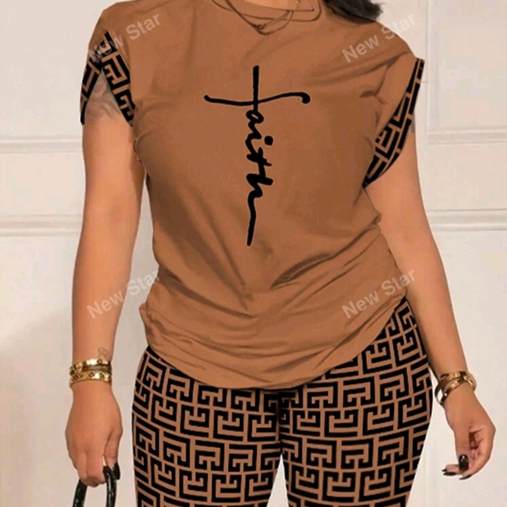 Women's Brown Graphic Top & Shorts